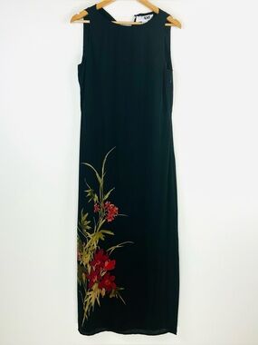 Vtg City Spirit Women’s Black Floral Maxi Dress Size 8